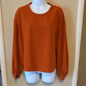 Express Vibrant Orange Long Sleeve Blouse